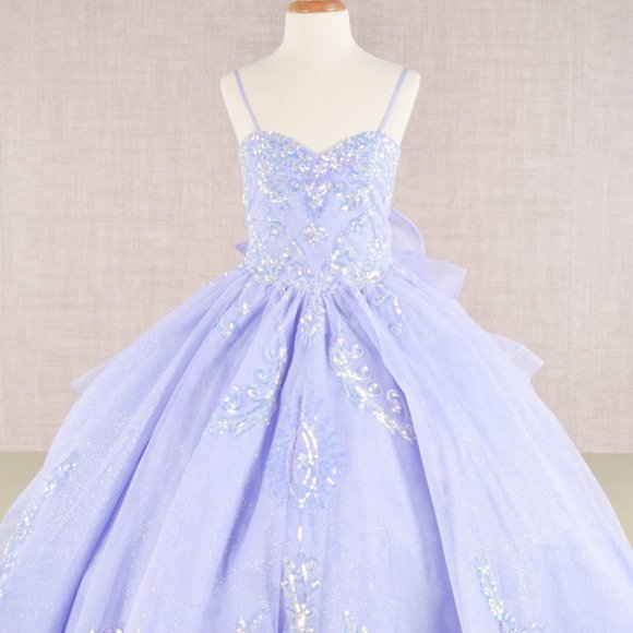 NEW TEA LENGTH MESH DRESS FOR KIDS EMBROIDERED WITH SEQUINS AND RIBBON GL GK106 - Picture 3 of 12